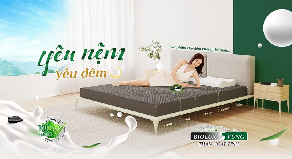 Nệm cao su than hoạt tính Kim Cương Biolux 5Zone - Nệm Bình Dương